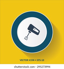 Blue vector Icon of Whisk  on Yellow Color Background with Long Shadow. Eps.10.