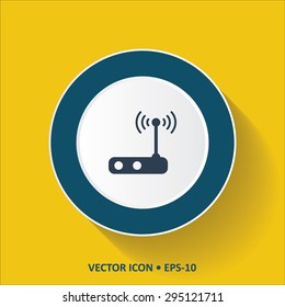 Blue vector Icon of Wi-Fi Router on Yellow Color Background with Long Shadow. Eps.10.