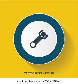 Blue vector Icon of Wrench on Yellow Color Background with Long Shadow. Eps.10.