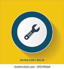 Blue vector Icon of Wrench on Yellow Color Background with Long Shadow. Eps.10.