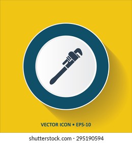 Blue vector Icon of Wrench on Yellow Color Background with Long Shadow. Eps.10.