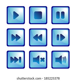blue vector icons for audio player and video player