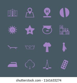 blue vector icons set. with aquarium, tree, solar power and iron in set
