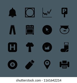 blue vector icons set. with printer, gas stove, billiard ball and sock in set