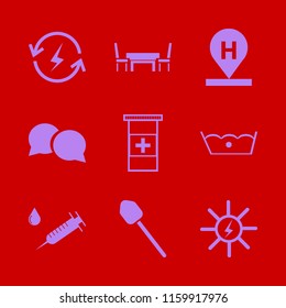 blue vector icons set. with renewable energy, solar energy, shovel and delicate gentle degrees in set