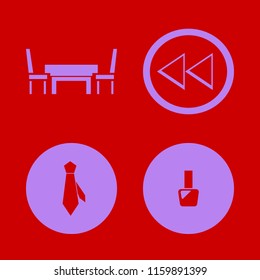 blue vector icons set. with table chairs, left arrow, tie and nail polish in set