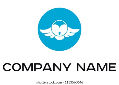  Blue vector illustration of abstract white owl in blue circle 