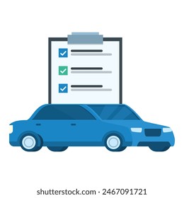 Blue vector illustration of car maintenance checklist concept for scheduled upkeep and quality control in the automotive industry. Including tasks for vehicle inspection. Repair. Diagnostics