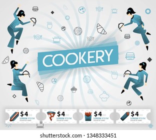 blue vector illustration concept. Cookery food recipes cover book.  healthy cooking recipe and delicious food cover can be for, magazine, cover, banner, cookbook, book, mobile. flat cartoon style