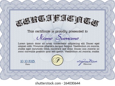 Blue Vector illustration of detailed certificate (diploma)