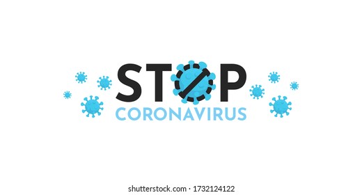 Ilustración vectorial azul con coronavirus de parada de texto para volante médico, banner del sitio, afiche, camiseta o diseño de cubierta. Covid-19, enfermedad por neumonía respiratoria, atención de la salud y concepto de protección 