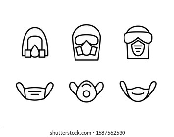 Conjunto de iconos de máscara de protección individual de vector azul