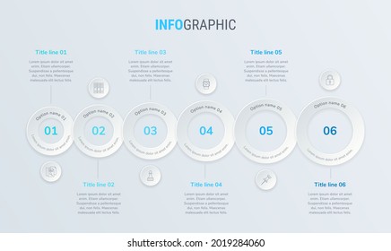 Blue vector infographics timeline design template with rounded elements. Content, schedule, timeline, diagram, workflow, business, infographic, flowchart. 6 steps infographic.