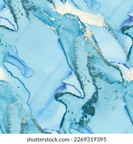 Blue Vector Ink Marble. Bronze Alcohol Ink Texture. Luxury Watercolor Canvas. Gold Ink Paint. Foil Marble Background. Fluid Seamless Background. Blue Oriental Watercolor. Modern Abstract Art Painting