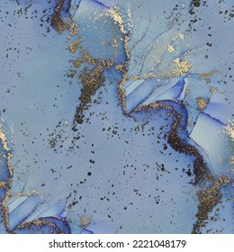 Blauer Vektorfarben-Marmor. Farbe der Folie. Shiny Alcohol Ink Texture. Vektor-Eleganter Hintergrund. Weiße Aquarell-Leinwand. Goldmarmor Wasserfarbe. Folie Abstrakter Hintergrund. Luxus-Vorlage für nahtlose Kunst