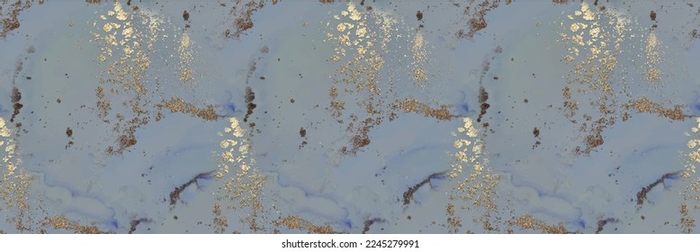 Blue Vector Ink Marble. Foil Marble Watercolor. Gold Ink Paint. Vector Elegant Background. Metal Watercolor Texture. Golden Alcohol Ink Canvas. Foil Oriental Background. Modern Seamless Art Template