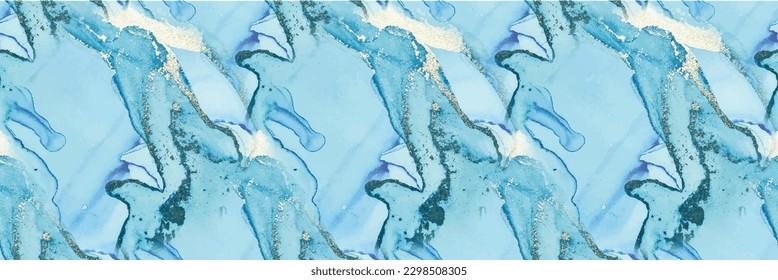Mármol de tinta del vector azul. Pintura de tinta de aceite. Lienzo acuarela dorado. Textura de tinta de alcohol de cobre. Acuarela sin vectores. Fondo de degradado azul. Acuarela de mármol dorado. Pintura de arte abstracta de vectores