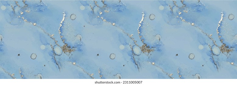 Blue Vector Ink Marble. Gold Art Paint. Foil Marble Background. Gold Abstract Watercolor. Fluid Seamless Background. Metal Watercolor Texture. Golden Alcohol Ink Marble. Vector Abstract Ink Painting