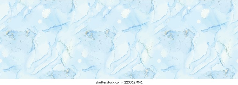 Mármol de tinta del vector azul. Lienzo acuarela dorado. Fondo De Mármol De Foil. Textura de la tinta metálica del alcohol. Pintura de tinta dorada. Acuarela Fluida Sin Marea. Color de agua del degradado azul. Pintura moderna de arte sin foco
