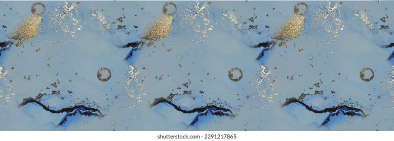 Blue Vector Ink Marble. Golden Watercolor Canvas. Foil Marble Background. Bronze Alcohol Ink Texture. Vector Elegant Watercolor. Gold Art Paint. Gold Abstract Watercolor. Vector Seamless Ink Template