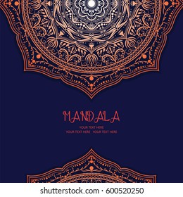 Blue vector invitation with mandala design element.  Islam, Arabic, Indian, turkish, pakistan, chinese, ottoman motifs.