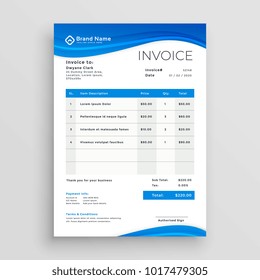 Blue Vector Invoice Template Design