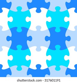 Blue vector jigsaw puzzle seamless pattern simple design