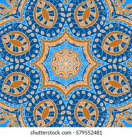 Blue vector kaleidoscopic background pattern. Can be used as card, stained-glass window tracery.
