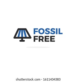 Blue Vector Label Illustration Of Fossil Free. Solar Panel Energy.