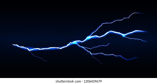 Blue vector lightning bolt on black background, isolated vector illustration.