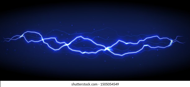 Blue vector lightning on black background. Realistic vector illustration