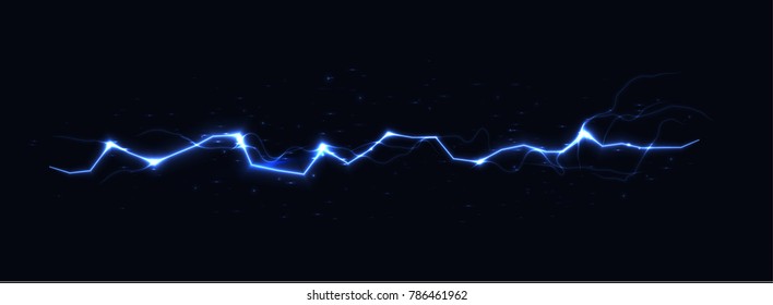 Blue vector lightning on black background, vector illustration.