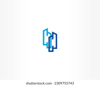 Blue vector line logo design icon concept