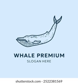 Blue vector logo with a whale on blue background for icon, emblem, logo, business, brand, company