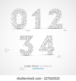 Blue Vector low poly (wired) numbers font with shadow