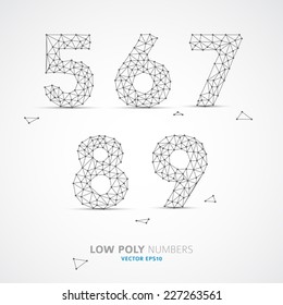 Blue Vector low poly (wired) numbers font with shadow