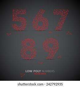 Blue Vector low poly (wired) numbers font with shadow (red on dark background)