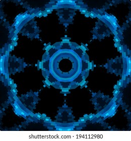 Blue vector mandala like design in blue color on black