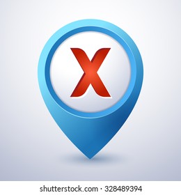 blue vector map marker pointer with icon of letter x map travel index abstraction point yellow tourism red lead orange treasure unusual mark item site marketing gold green clean positioning pin glassy