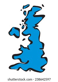 Blue Vector map of United Kingdom on white background. Contour and icon of european country.