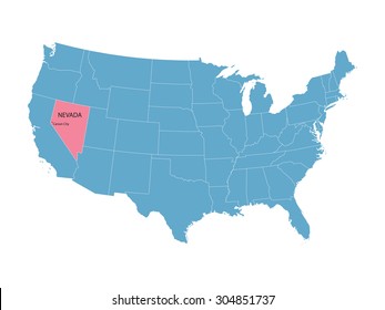 blue vector map of United States with indication of Nevada