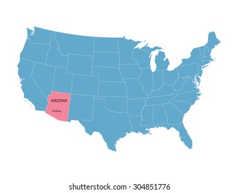 blue vector map of United States with indication of Arizona