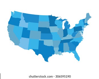 blue vector map of United States