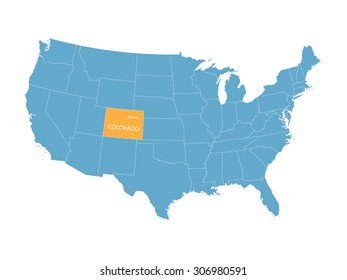 blue vector map of United States with indication of Colorado