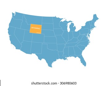 blue vector map of United States with indication of Wyoming