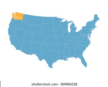 blue vector map of United States with indication of Washington