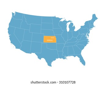 blue vector map of United States with indication of Kansas