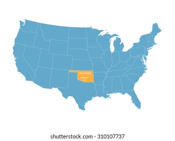 blue vector map of United States with indication of Oklahoma