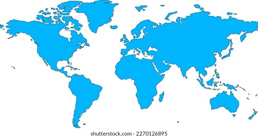 Blue Vector Map of the World. High Quality and Accurate