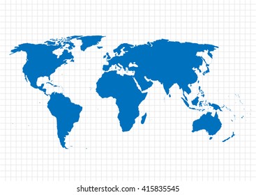 Blue vector map of the world on a gray background of the grid.